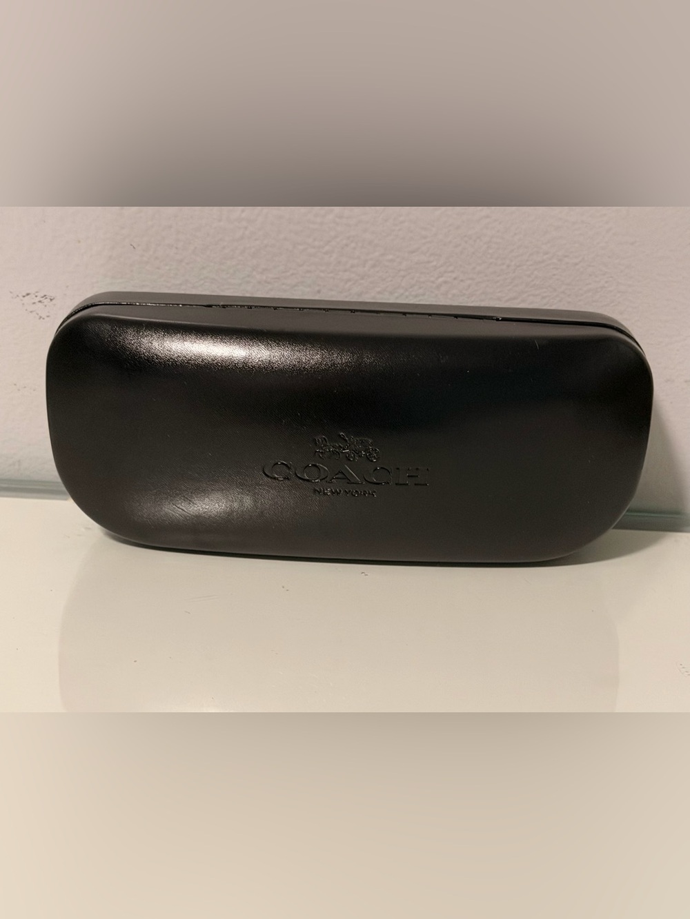 Coach Black Leather Sunglasses Case with Embossed Logo